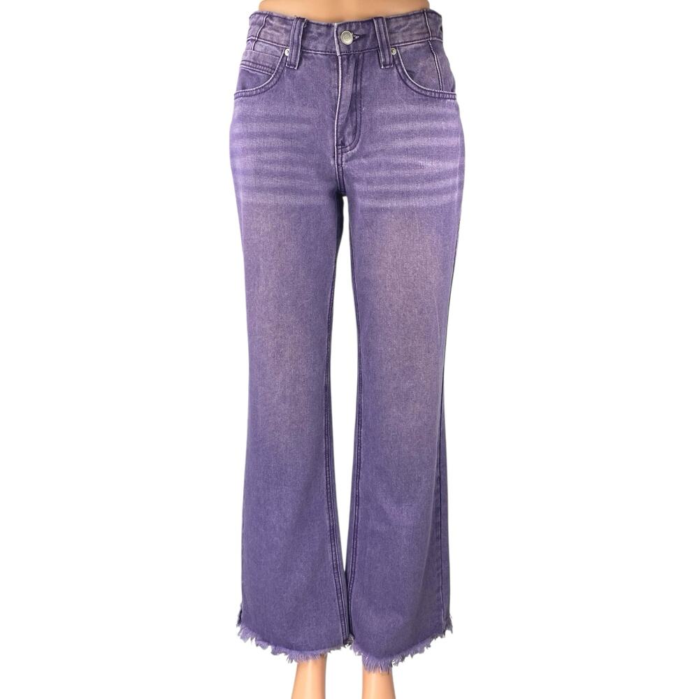 NEW Fashion Nova Ashtin Women's Purple Baggy Bootcut Flared Denim Jeans Size 0